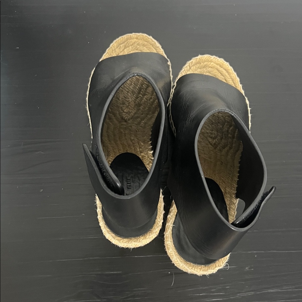 Celine Paris Size Euro 36 Black Leather Wedge Sandals - Picture 7 of 14